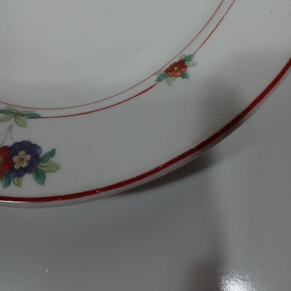 O.P. Co Syracuse China Canterbury Oval Serving Platter Floral Red Trim Vintage - Picture 2 of 13